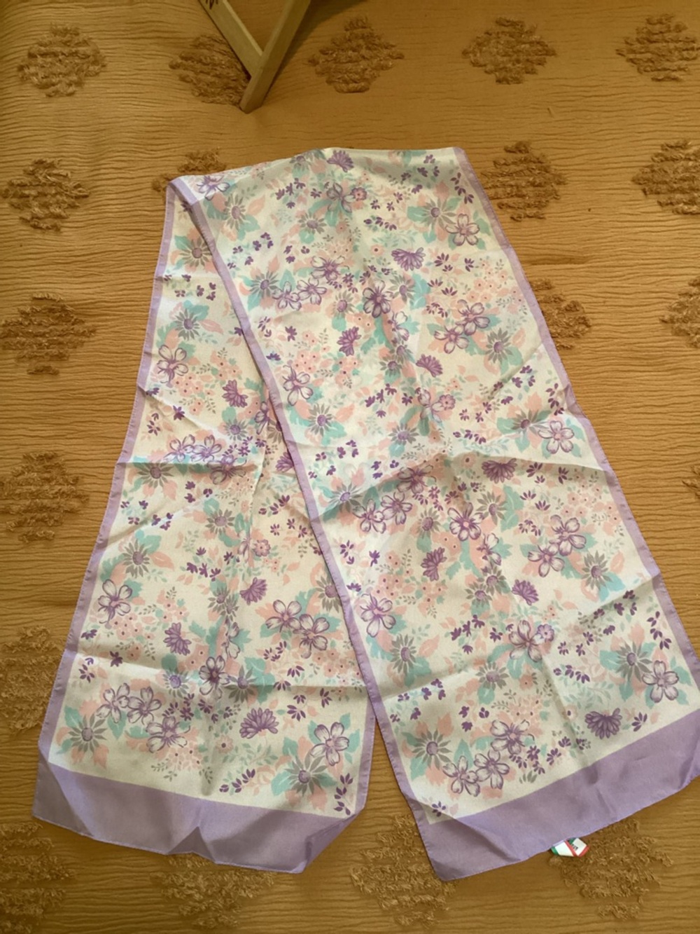 Vintage Shawl Scarf Floral Pastel in Lavender and Mint Made in Italy